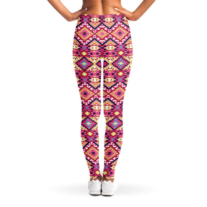 Pink Aztec Geometric Pattern Print Women's Leggings