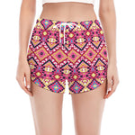 Pink Aztec Geometric Pattern Print Women's Split Running Shorts