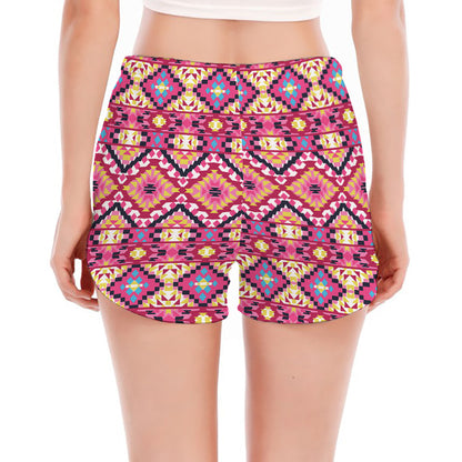 Pink Aztec Geometric Pattern Print Women's Split Running Shorts