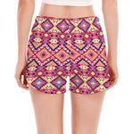 Pink Aztec Geometric Pattern Print Women's Split Running Shorts