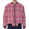 Pink Aztec Geometric Pattern Print Zip Sleeve Bomber Jacket