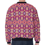 Pink Aztec Geometric Pattern Print Zip Sleeve Bomber Jacket