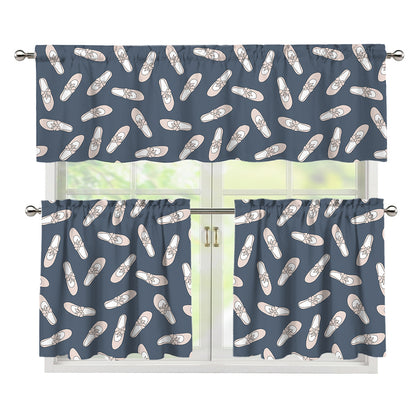 Pink Ballet Shoes Pattern Print 3 Piece Kitchen Curtains