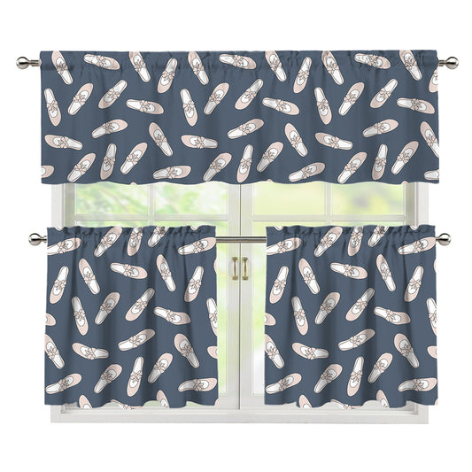 Pink Ballet Shoes Pattern Print 3 Piece Kitchen Curtains