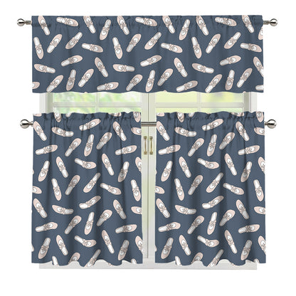 Pink Ballet Shoes Pattern Print 3 Piece Kitchen Curtains