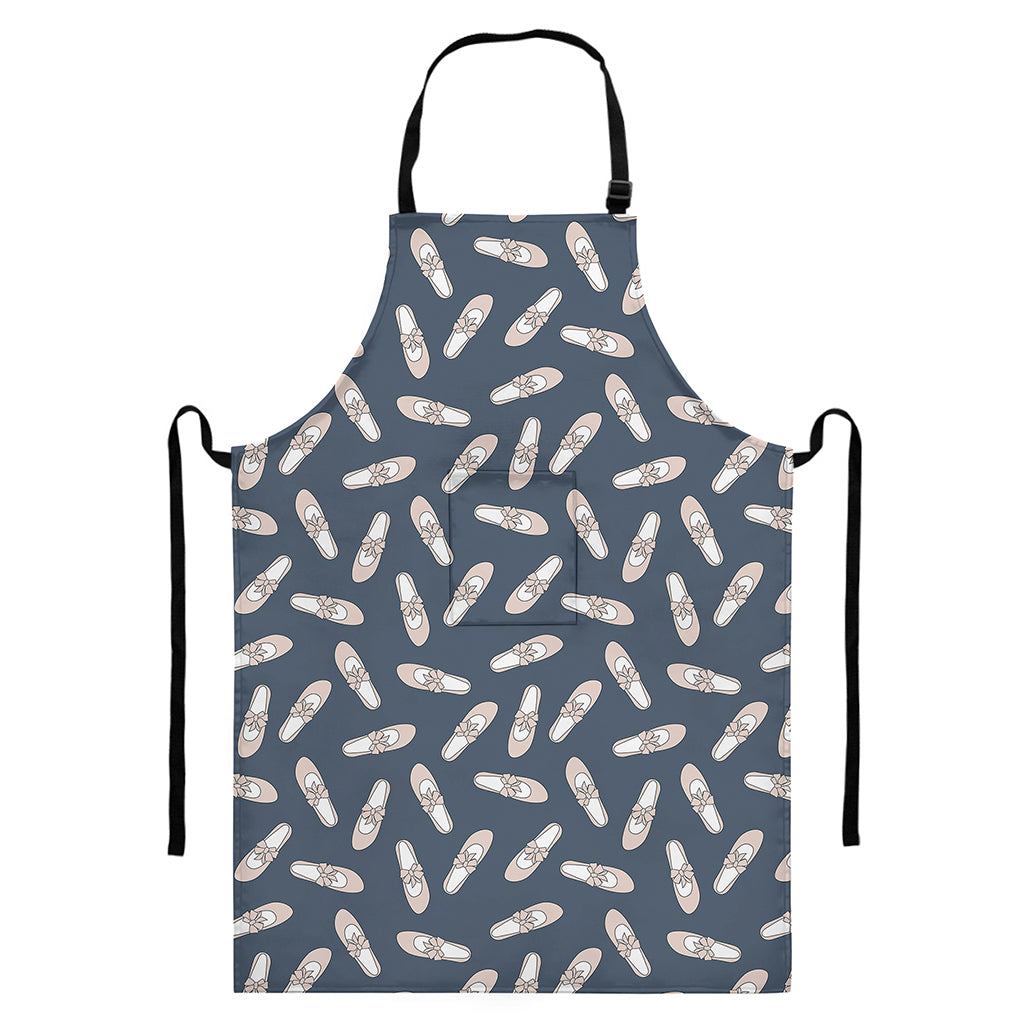 Pink Ballet Shoes Pattern Print Bib Apron With Pocket