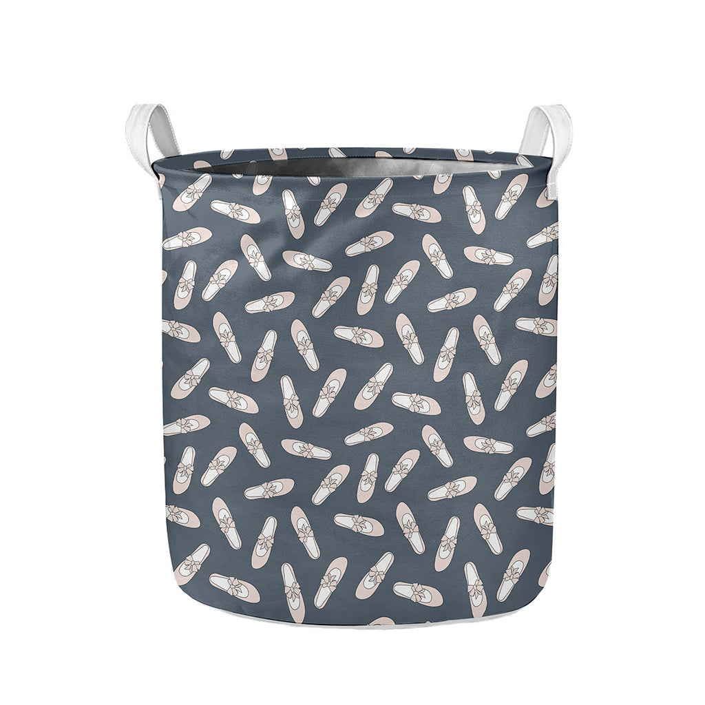 Pink Ballet Shoes Pattern Print Collapsible Laundry Basket