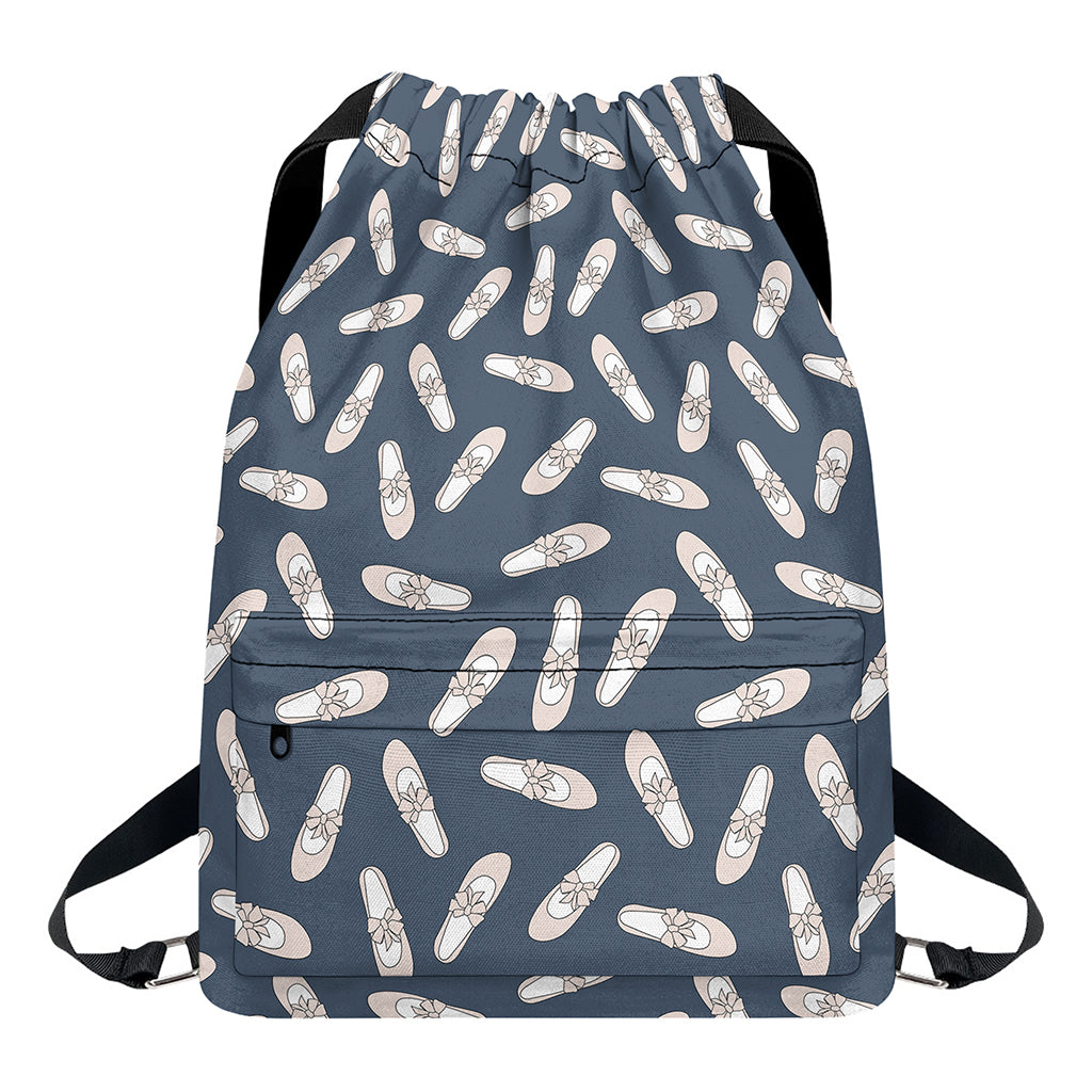 Pink Ballet Shoes Pattern Print Drawstring Backpack