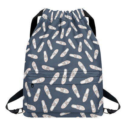 Pink Ballet Shoes Pattern Print Drawstring Backpack