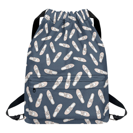 Pink Ballet Shoes Pattern Print Drawstring Backpack