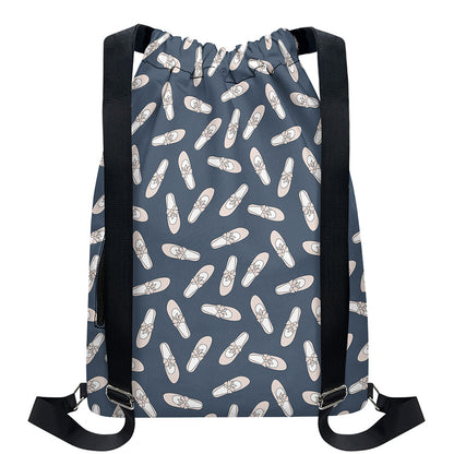 Pink Ballet Shoes Pattern Print Drawstring Backpack