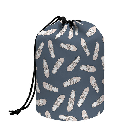 Pink Ballet Shoes Pattern Print Drawstring Makeup Bag