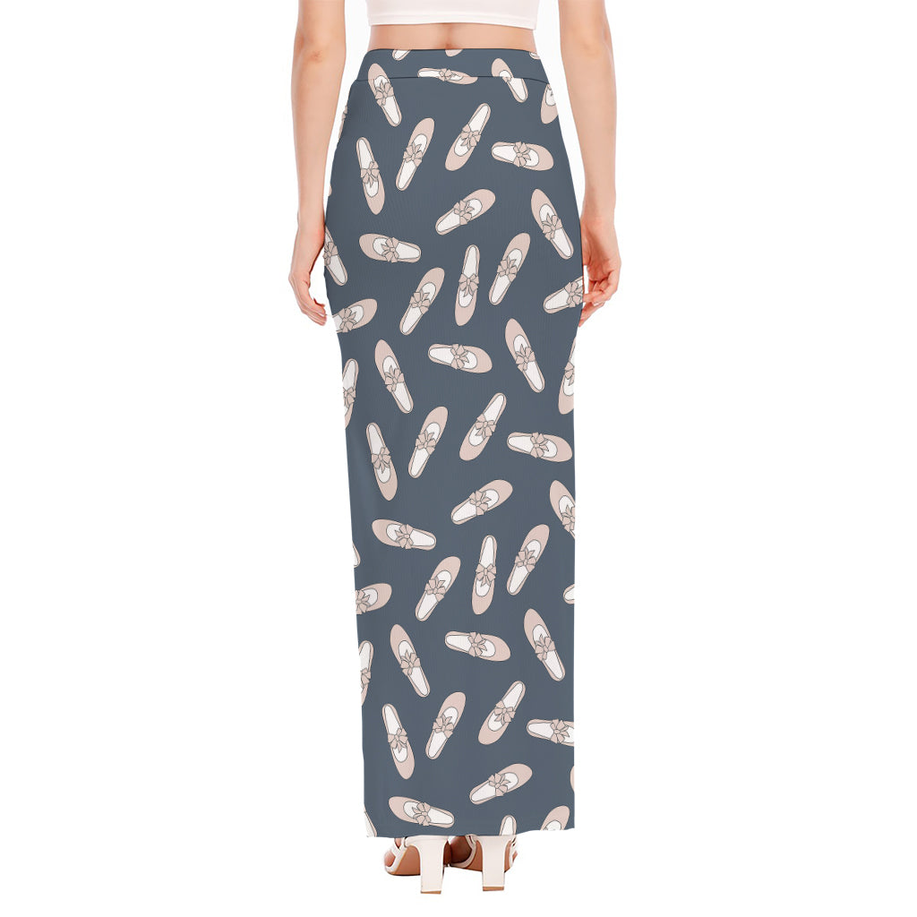 Pink Ballet Shoes Pattern Print High Slit Maxi Skirt