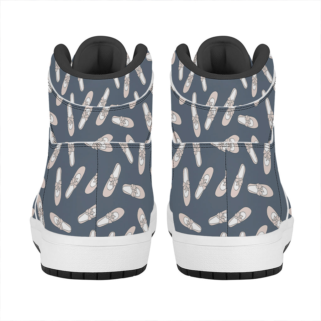 Pink Ballet Shoes Pattern Print High Top Leather Sneakers