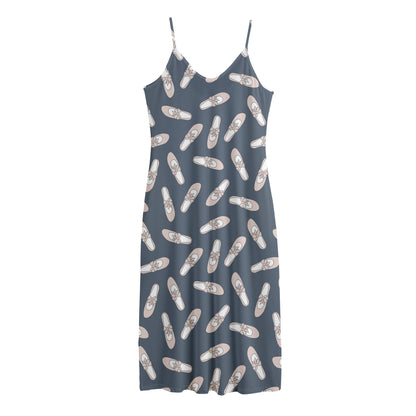 Pink Ballet Shoes Pattern Print Jersey Midi Cami Dress