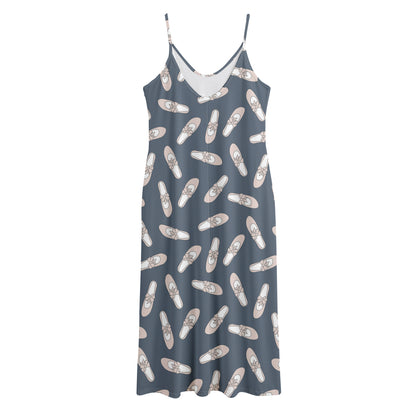 Pink Ballet Shoes Pattern Print Jersey Midi Cami Dress