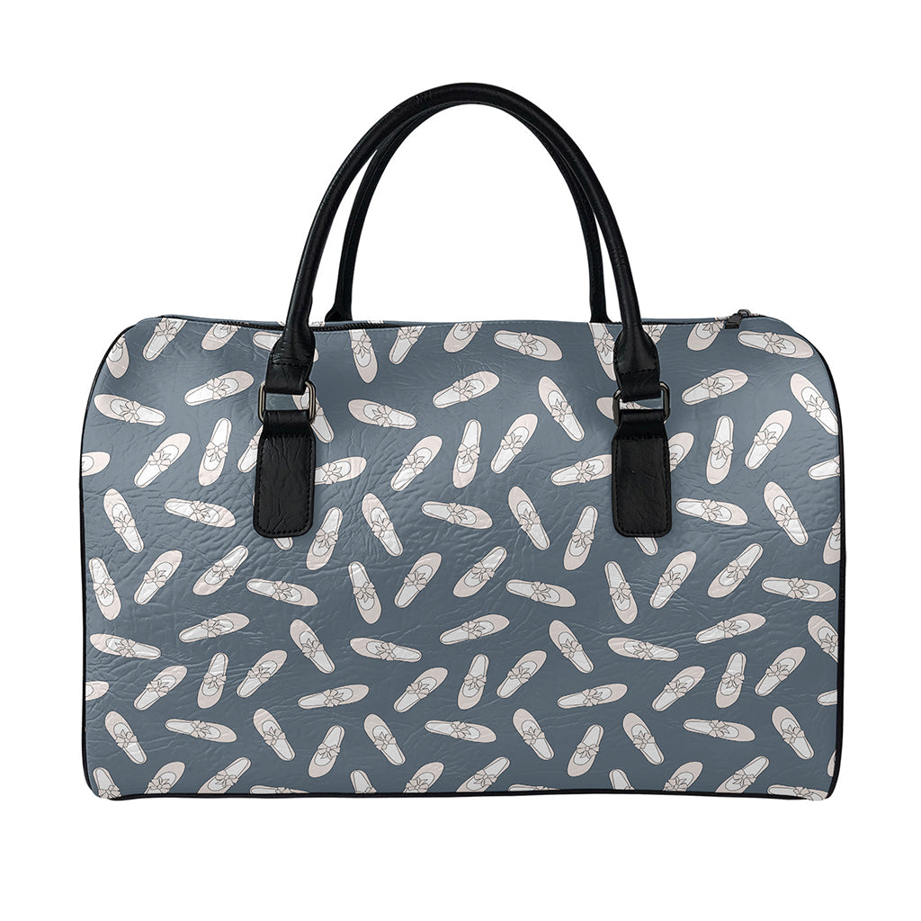 Pink Ballet Shoes Pattern Print Leather Duffle Bag