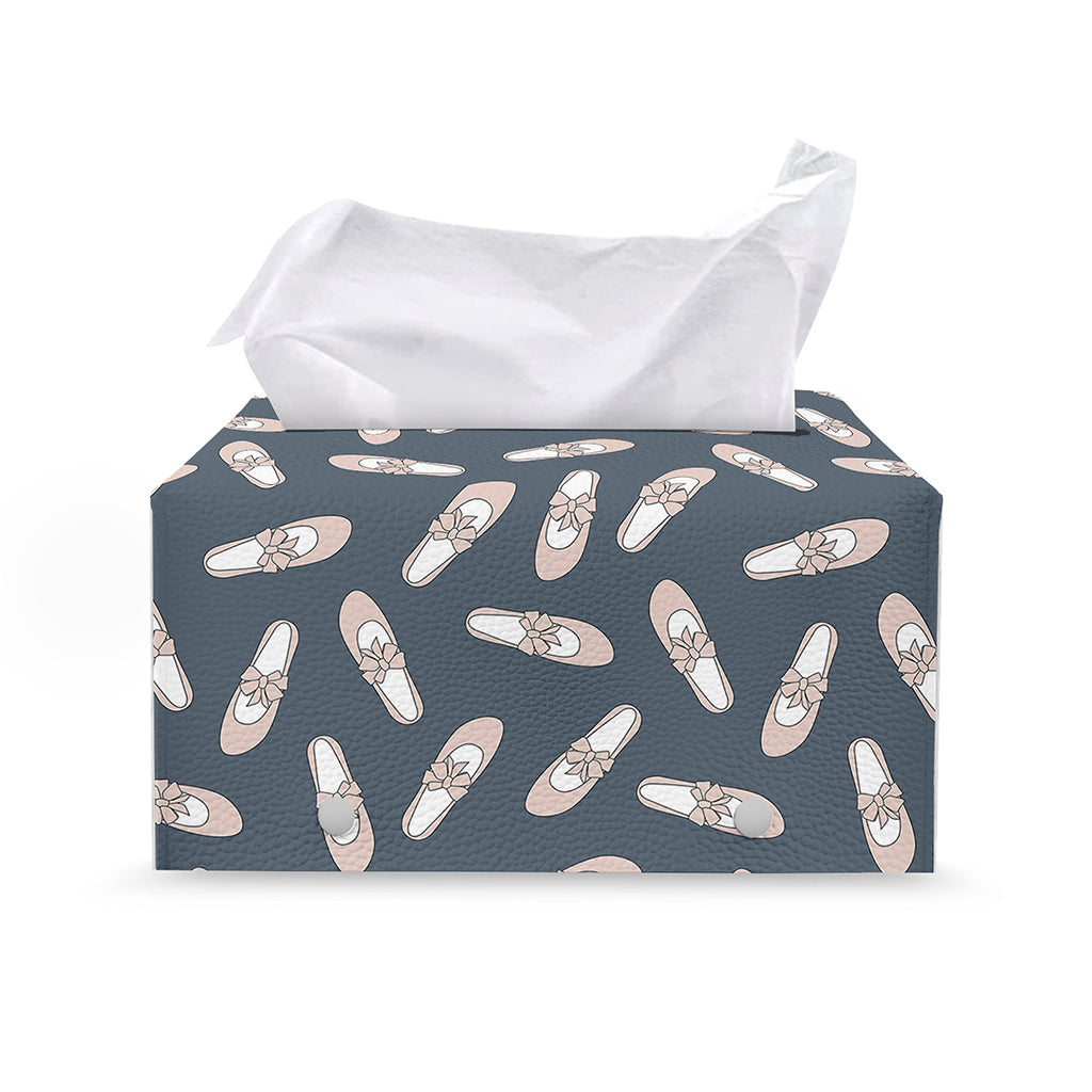 Pink Ballet Shoes Pattern Print Leather Tissue Box Cover
