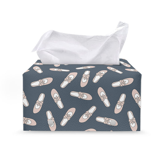 Pink Ballet Shoes Pattern Print Leather Tissue Box Cover