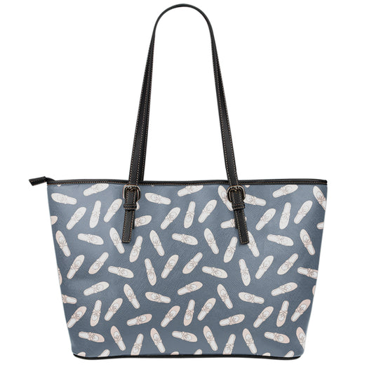 Pink Ballet Shoes Pattern Print Leather Tote Bag