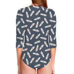 Pink Ballet Shoes Pattern Print Long Sleeve Swimsuit