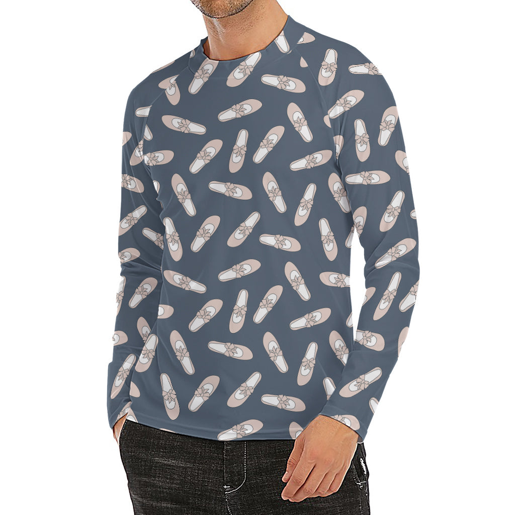 Pink Ballet Shoes Pattern Print Men's Long Sleeve Rash Guard