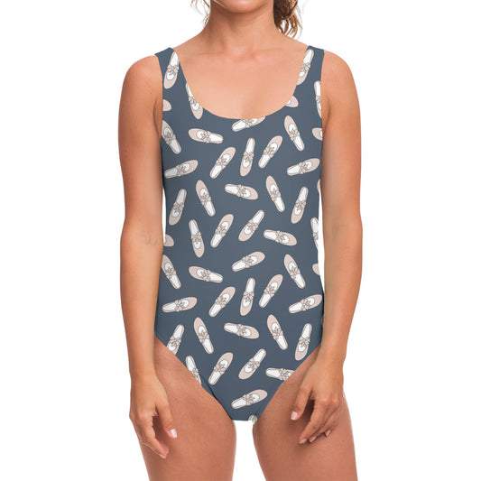 Pink Ballet Shoes Pattern Print One Piece Swimsuit