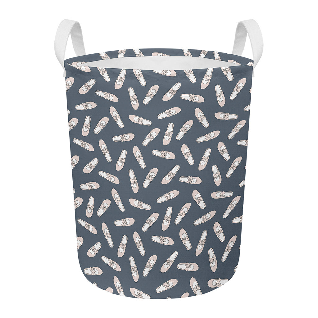 Pink Ballet Shoes Pattern Print Round Laundry Basket