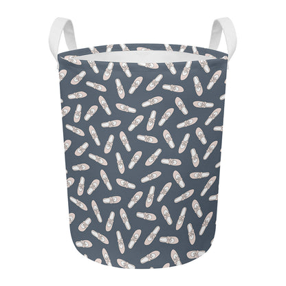 Pink Ballet Shoes Pattern Print Round Laundry Basket