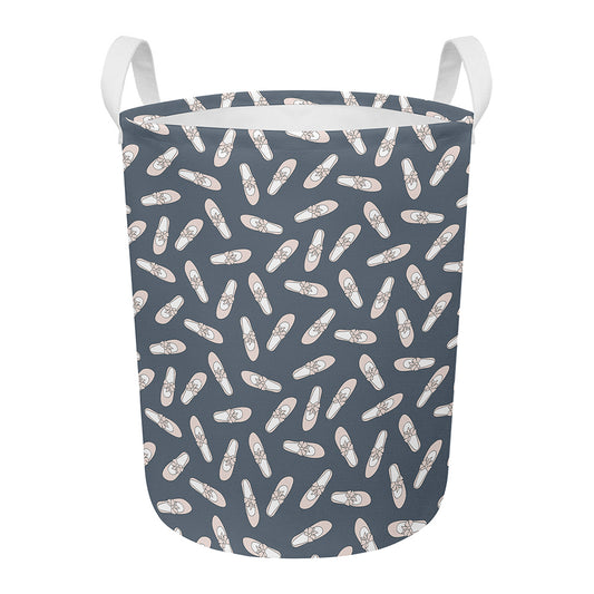 Pink Ballet Shoes Pattern Print Round Laundry Basket