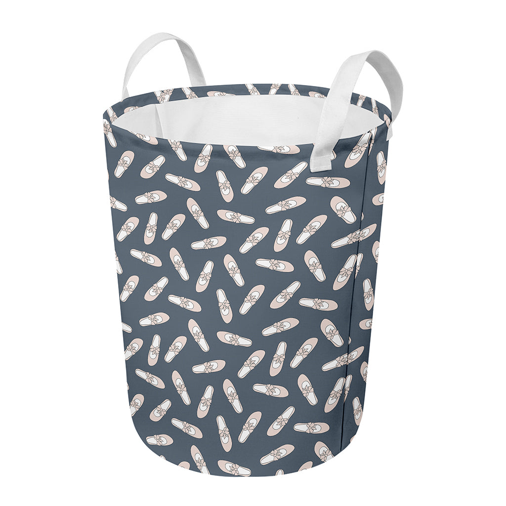 Pink Ballet Shoes Pattern Print Round Laundry Basket