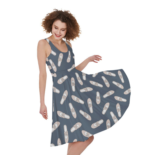 Pink Ballet Shoes Pattern Print Women's Sleeveless Dress
