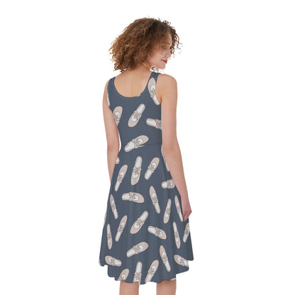Pink Ballet Shoes Pattern Print Women's Sleeveless Dress