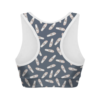Pink Ballet Shoes Pattern Print Women's Sports Bra
