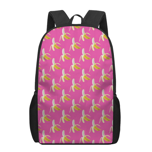Pink Banana Pattern Print 17 Inch Backpack