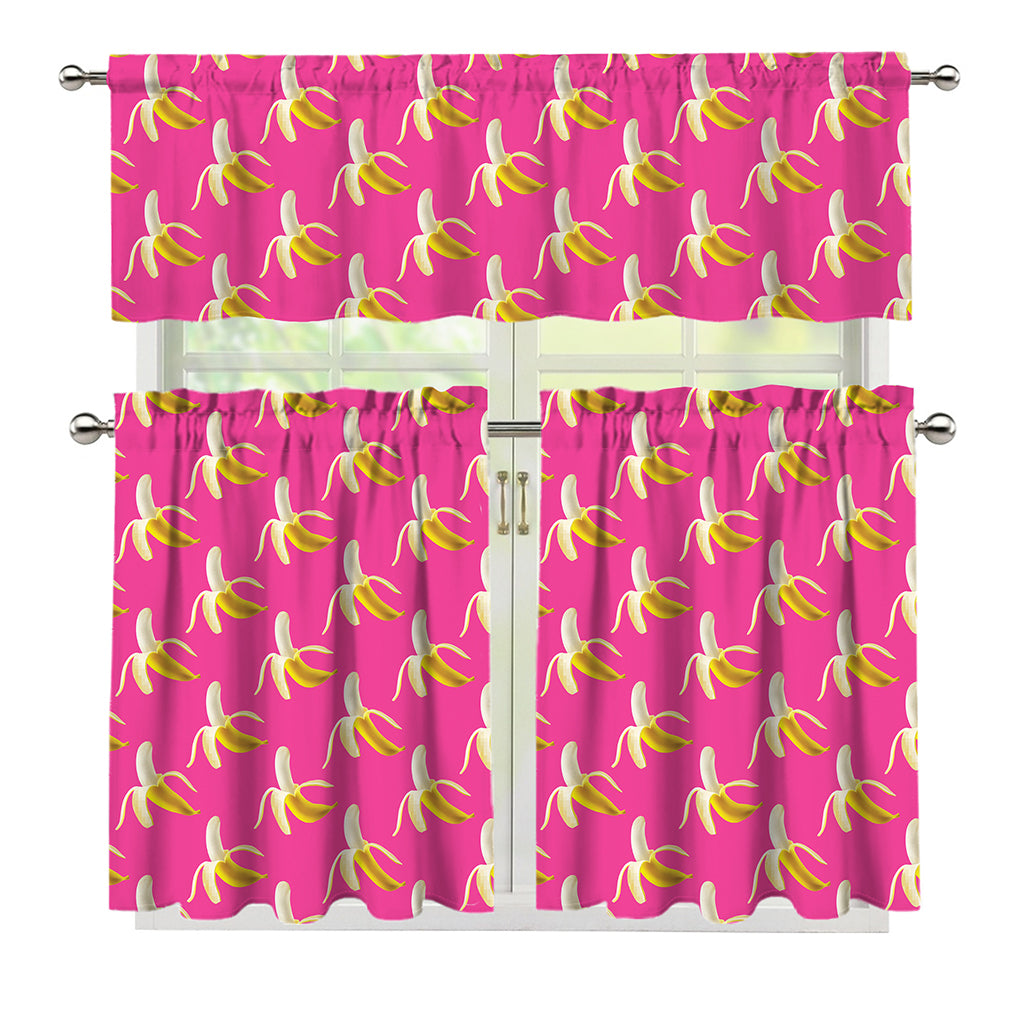 Pink Banana Pattern Print 3 Piece Kitchen Curtains