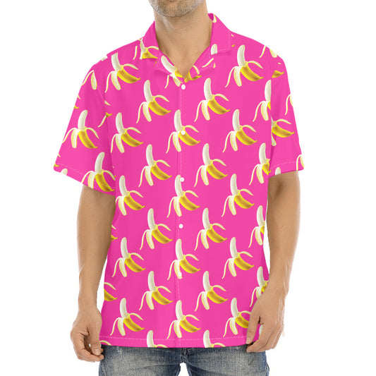 Pink Banana Pattern Print Aloha Shirt