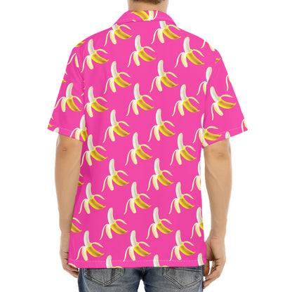 Pink Banana Pattern Print Aloha Shirt