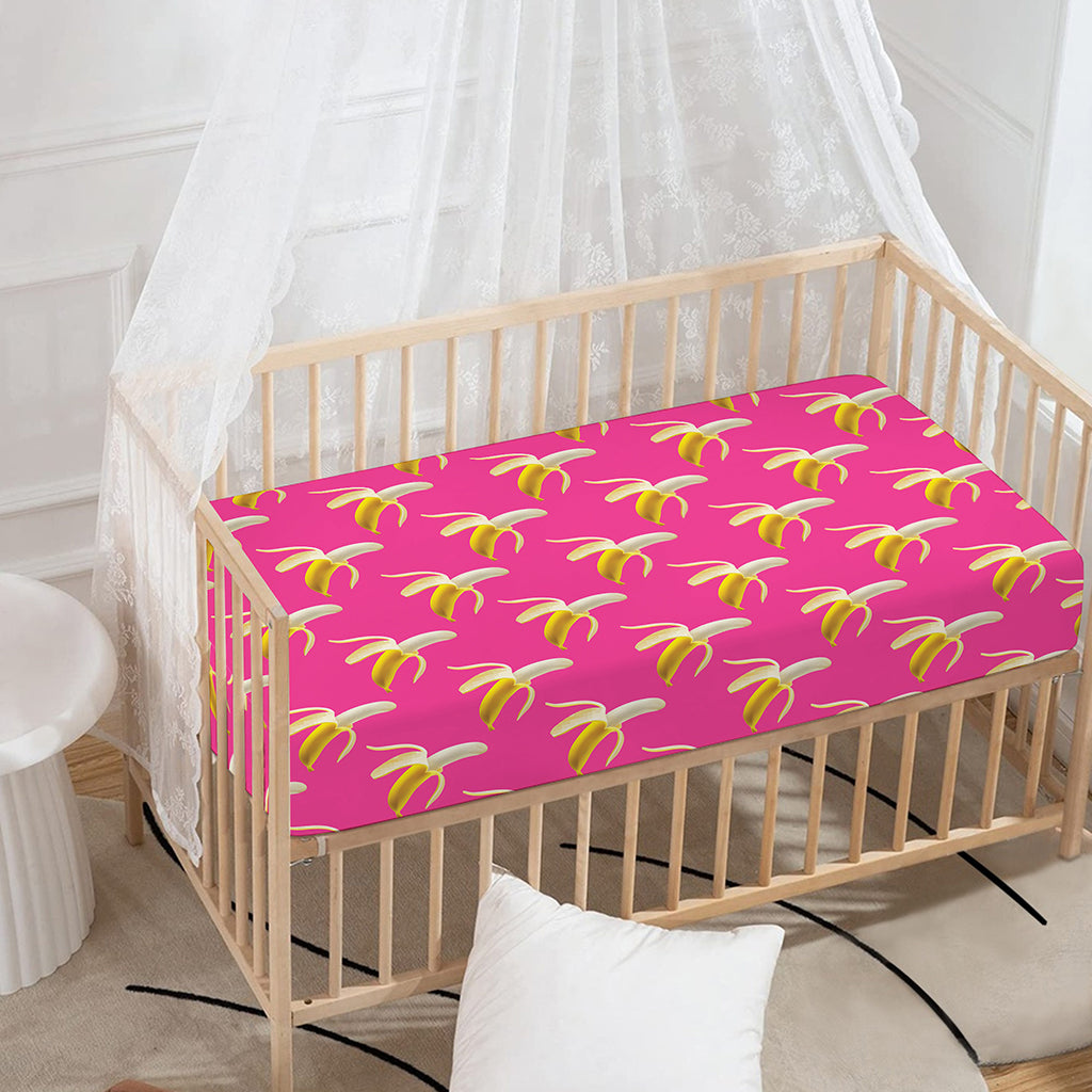 Pink Banana Pattern Print Baby Crib Sheet