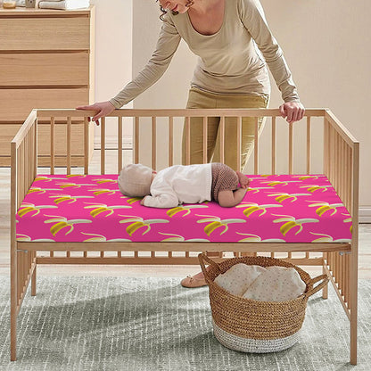 Pink Banana Pattern Print Baby Crib Sheet