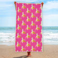 Pink Banana Pattern Print Beach Towel