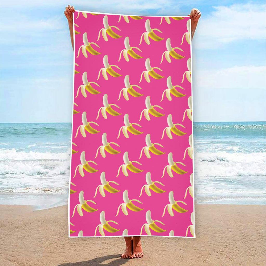 Pink Banana Pattern Print Beach Towel