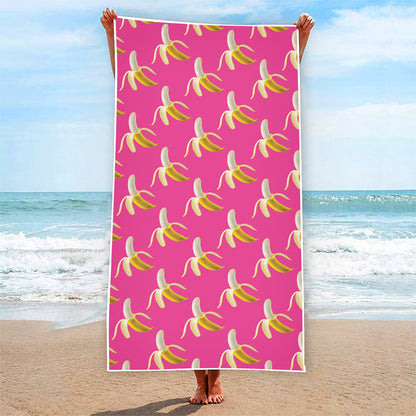 Pink Banana Pattern Print Beach Towel