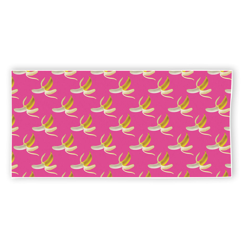 Pink Banana Pattern Print Beach Towel