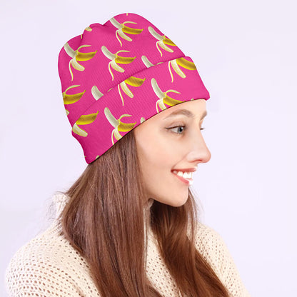 Pink Banana Pattern Print Beanie
