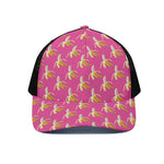 Pink Banana Pattern Print Black Mesh Trucker Cap