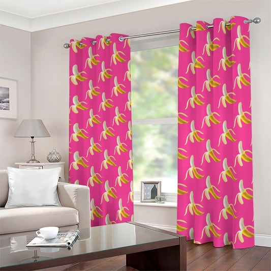 Pink Banana Pattern Print Blackout Grommet Curtains
