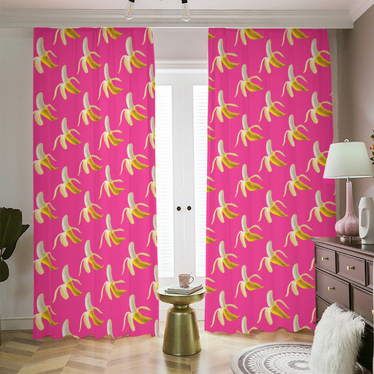 Pink Banana Pattern Print Blackout Pencil Pleat Curtains
