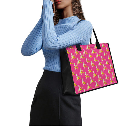 Pink Banana Pattern Print Canvas Tote Bag
