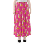 Pink Banana Pattern Print Chiffon Maxi Skirt